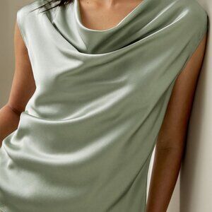 LilySilk Women's Mulberry Silk Cowl Neck Sleeveless Blouse Size 4 Light Green